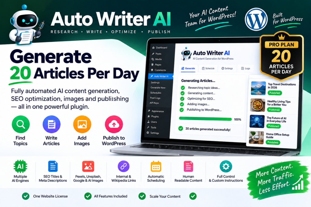 Auto Writer AI Pro – 20 AI Articles Per Day for WordPress
